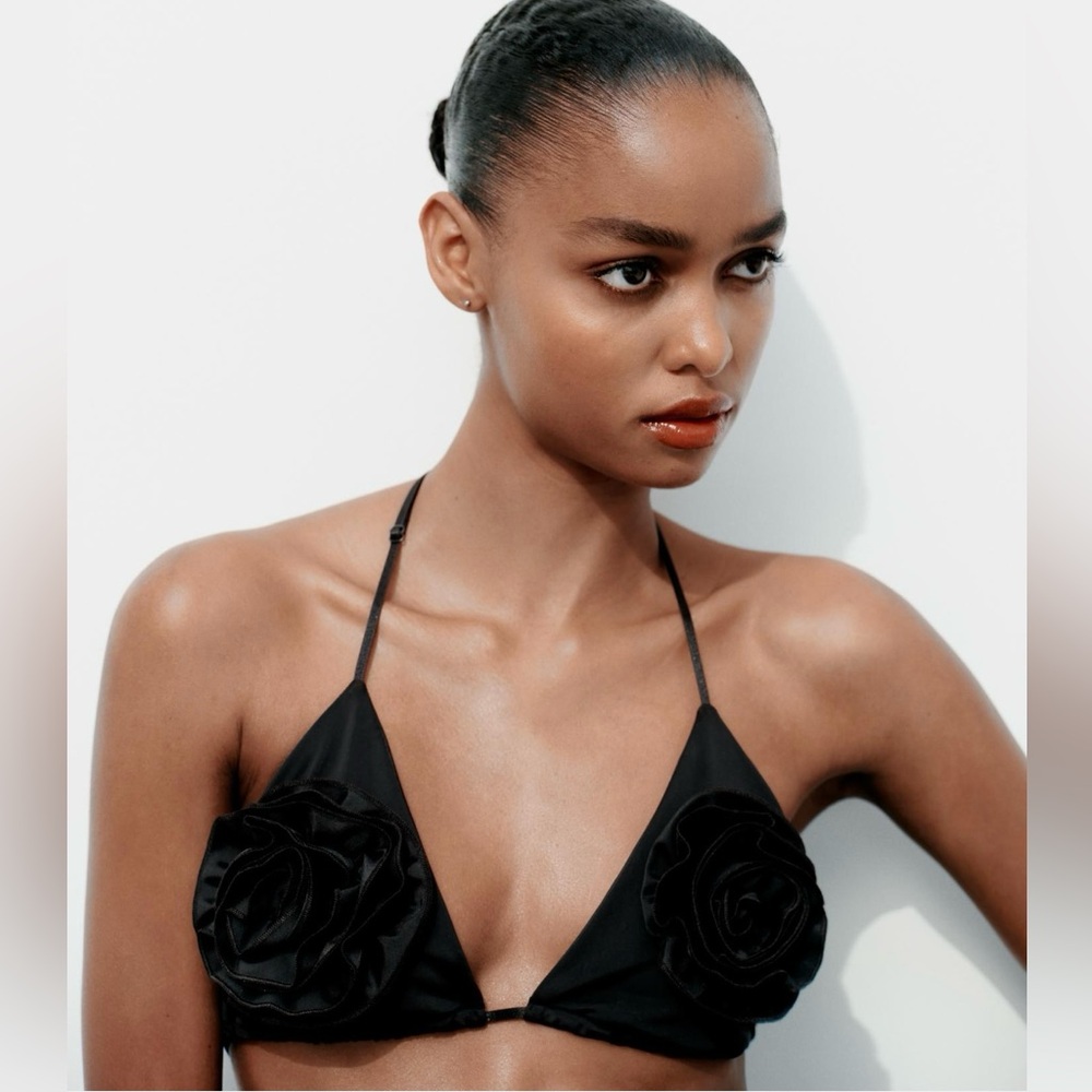 Zara Black Floral Bikini Top size Medium